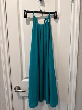 Everly Teal Sleeveless Maxi Dress with Button Detail